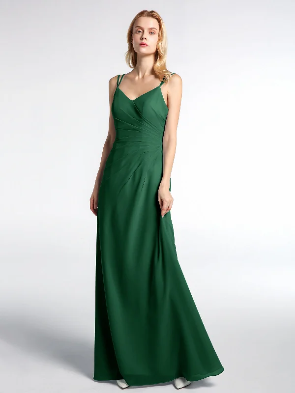 Double Straps Cross Back Chiffon Maxi Dress-Dark Green Stylish Longline Maxi Dress