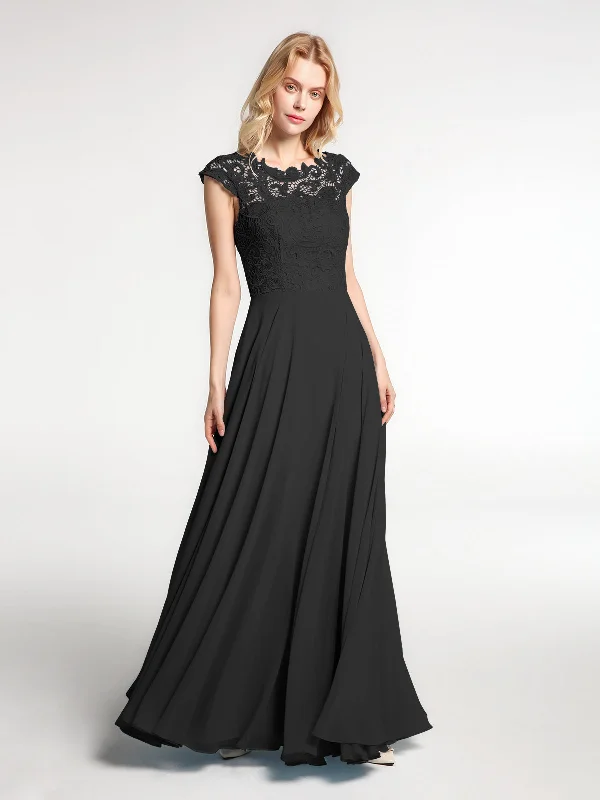 Illusion Wrap Neck Lace and Chiffon Maxi Dress-Black Cozy Knitted Maxi Dress