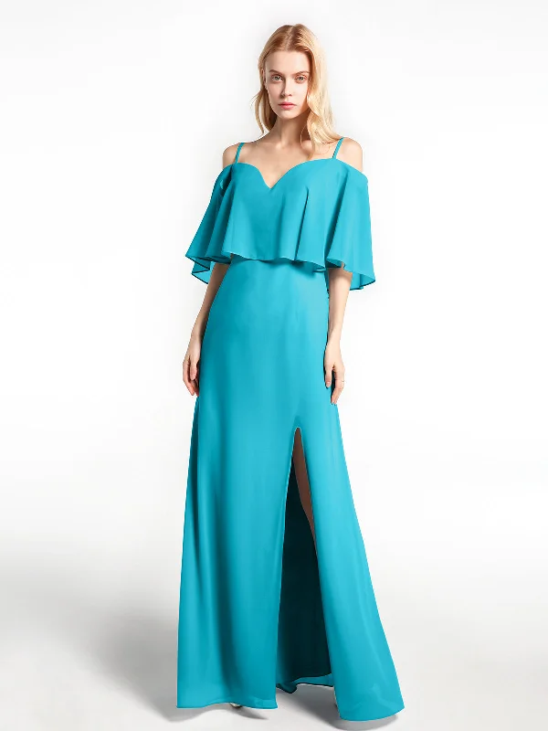 Ruffled Cold Shoulder Maxi Dress with Flounce Overlay Jade Trendy Short Sleeve Maxi Dress
