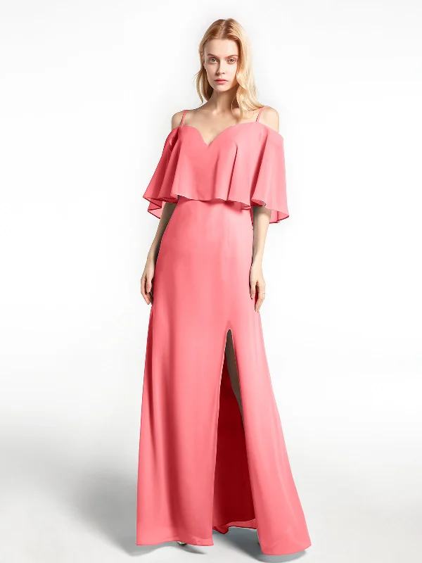 Ruffled Cold Shoulder Maxi Dress with Flounce Overlay Watermelon Elegant Lace Maxi Dress