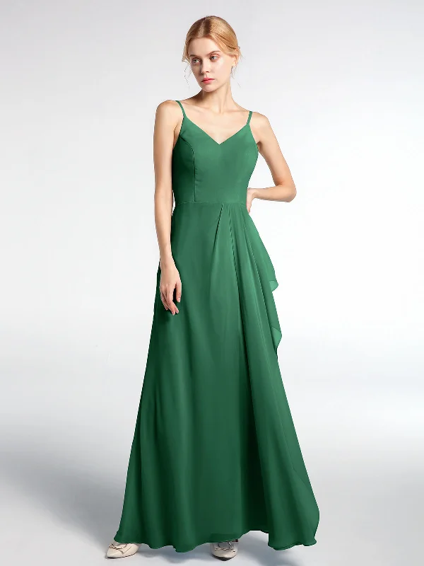 V-neck Chiffon Simple Maxi Dress with Spaghetti Straps-Dark Green Trendy Floral Print Maxi Dress