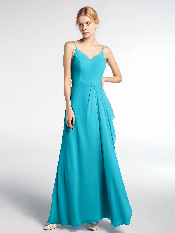 V-neck Chiffon Simple Maxi Dress with Spaghetti Straps-Jade Elegant Wraparound Maxi Dress
