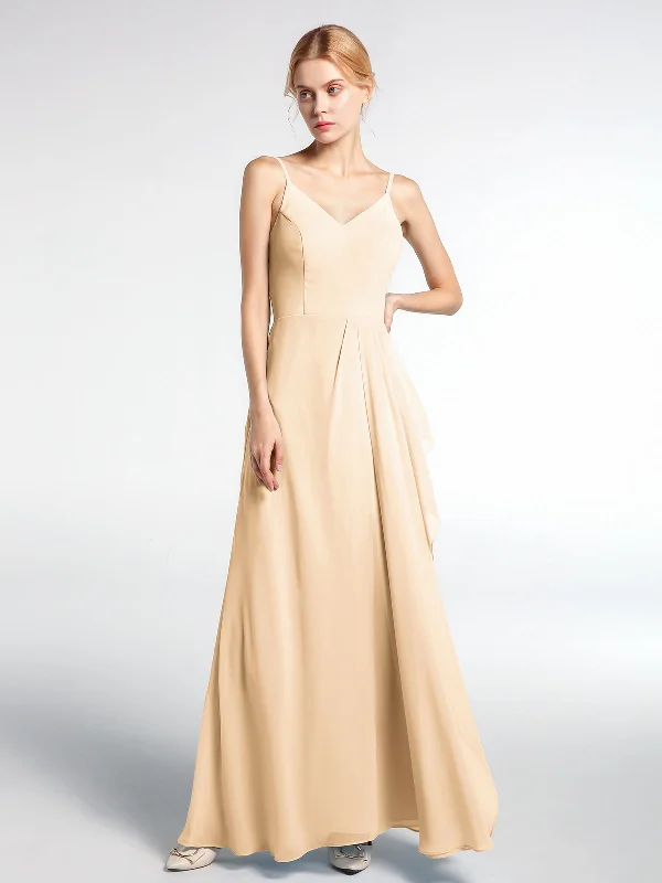 V-neck Chiffon Simple Maxi Dress with Spaghetti Straps-Peach Trendy A-Line Maxi Dress