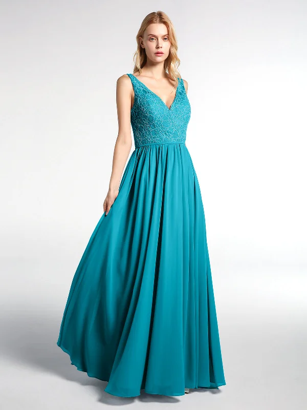V-neck Lace Top Chiffon Skirt Maxi Dress-Jade Chic Button-Up Maxi Dress