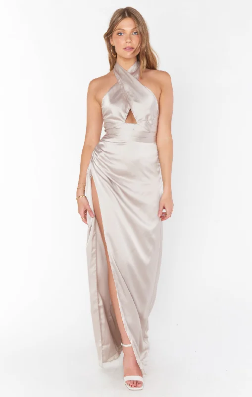 Adele Halter Maxi Dress ~ Show Me The Ring Luxe Satin Comfortable Fit-and-Flare Maxi Dress