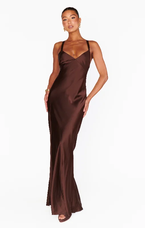 Anderson Maxi Dress ~ Chocolate Luxe Satin Cozy Knit Maxi Dress