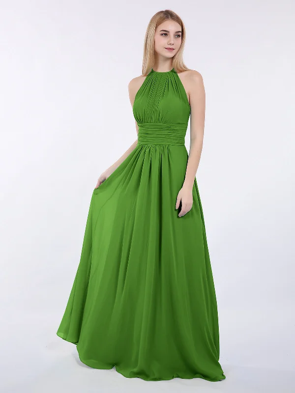 Halter Chiffon Maxi Dress of Bridesmaid Moss Stylish Off-Shoulder Maxi Dress