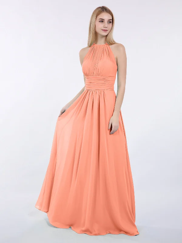 Halter Chiffon Maxi Dress of Bridesmaid Sunset Chic Summer Floral Maxi Dress