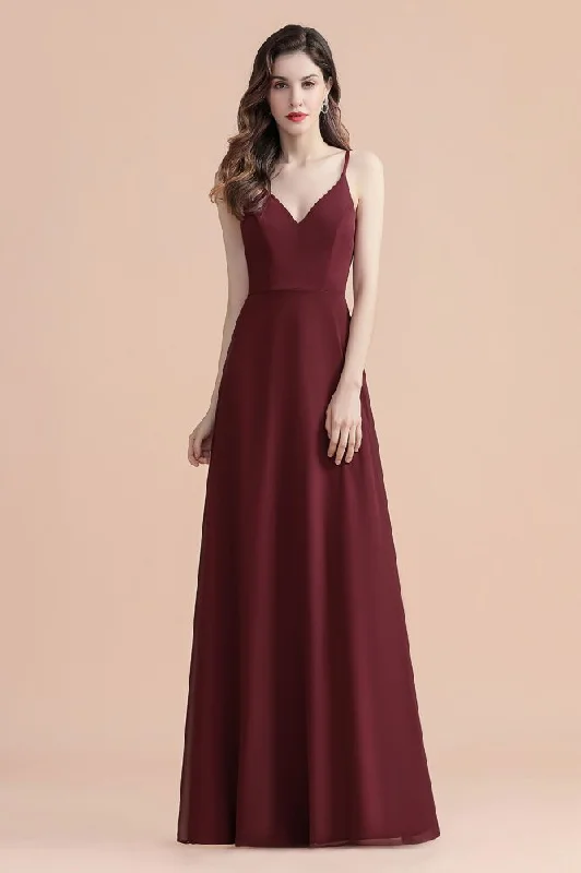 Elegant V-Neck Chiffon Aline Bridesmaid Dress Sleeveless Evening Prom Maxi Dress Stylish Button-Up Maxi Dress