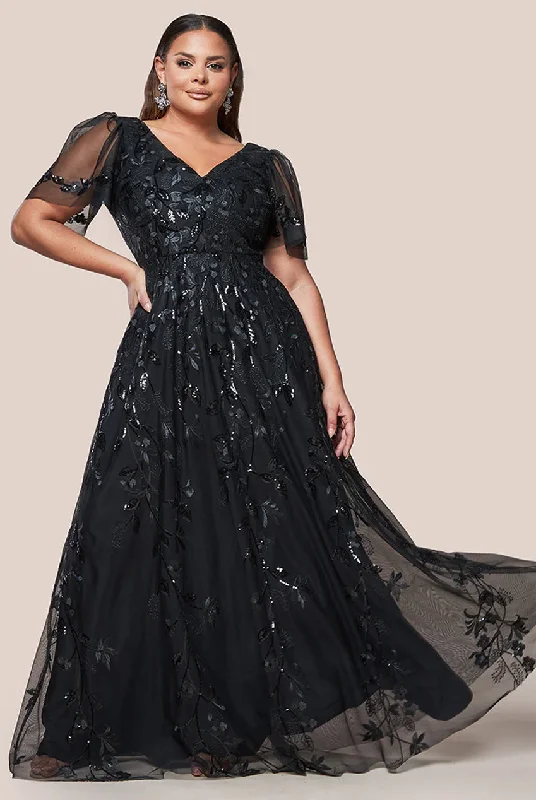 Goddiva Plus Flared Sleeve Embroidered Maxi Dress - Black Chic Boho Print Maxi Dress
