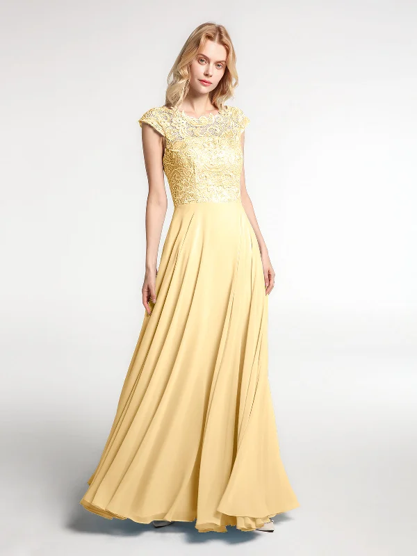 Illusion Wrap Neck Lace and Chiffon Maxi Dress-Gold Fashionable High-Low Maxi Dress