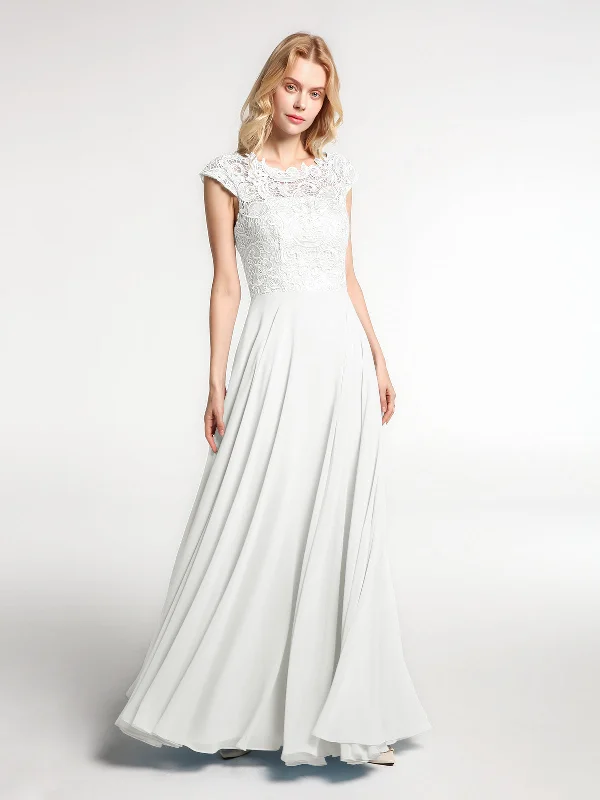 Illusion Wrap Neck Lace and Chiffon Maxi Dress-Ivory Comfortable Bohemian Maxi Dress