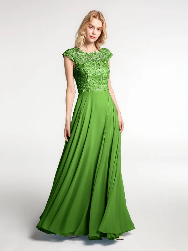 Illusion Wrap Neck Lace and Chiffon Maxi Dress-Moss Chic Off-Shoulder Maxi Dress