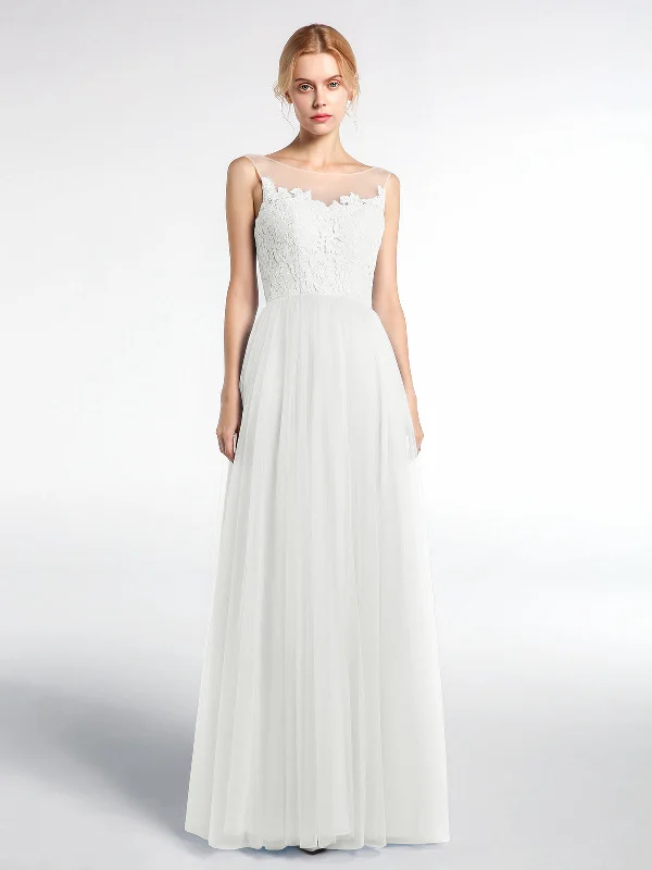Illusion Neckline Lace and Tulle Maxi Dress-Ivory Stylish Empire Waist Maxi Dress