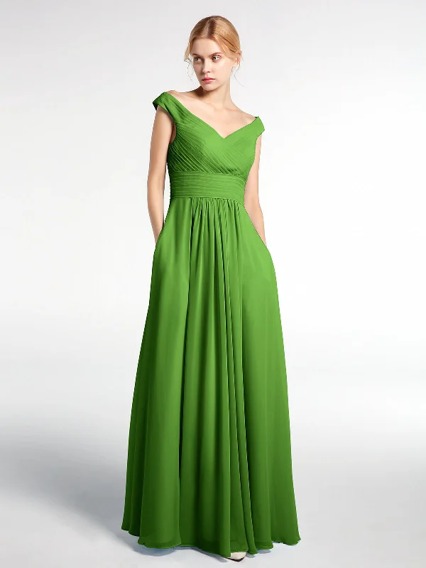 Off shoulder V-neck Maxi Dress with Pockets-Moss Elegant Lace Maxi Dress