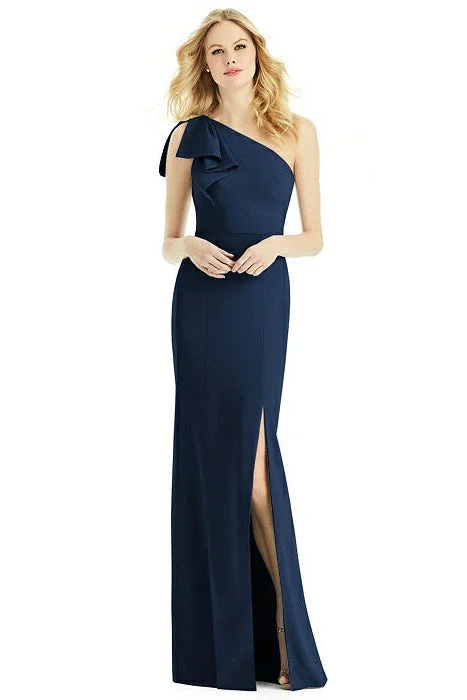 Rent: After Six - One Shoulder Navy Maxi Dress Trendy Short Sleeve Maxi Dress