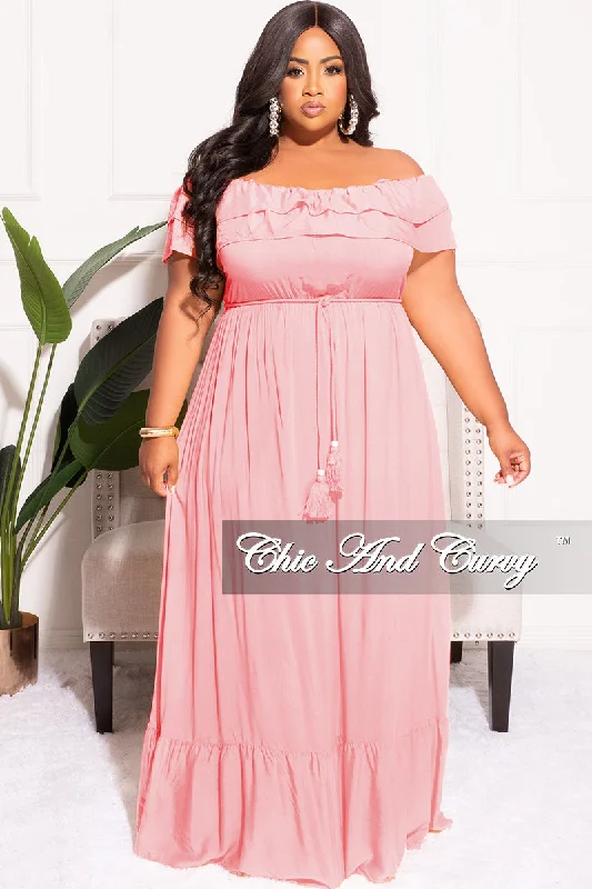 Final Sale Plus Size Off the Shoulder Ruffle Maxi Dress in Mauve Comfortable Ruffle Hem Maxi Dress