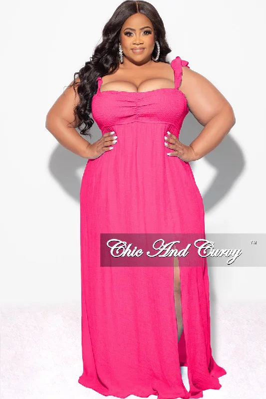 Final Sale Plus Size Off the Shoulder Smocked Maxi Dress in Fuchsia Elegant Sleeveless Maxi Dress