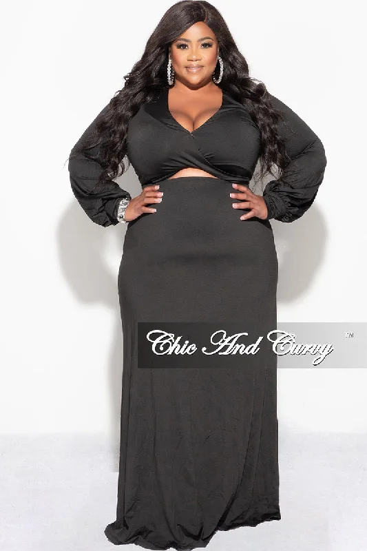 Final Sale Plus Size Faux Wrap Cut Out Maxi Dress in Black Elegant Floral Maxi Dress