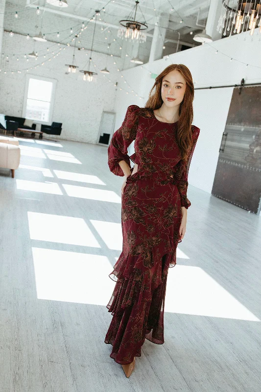 ASTR Biella Ruffle Floral Maxi Dress Lux Collection Stylish Off-Shoulder Maxi Dress