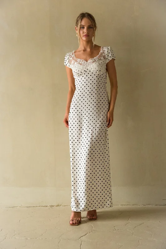 Brandie Lace Trim Polka Dot Maxi Dress Trendy Ruffled Maxi Dress