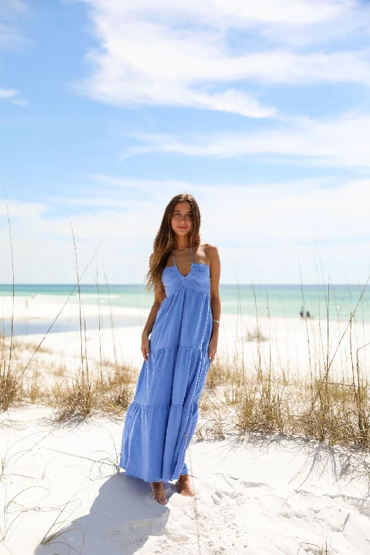 Brentwood Maxi Dress - Azure Elegant Velvet Maxi Dress
