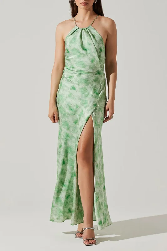 Elynor Halter Satin Maxi Dress Stylish V-Neck Maxi Dress