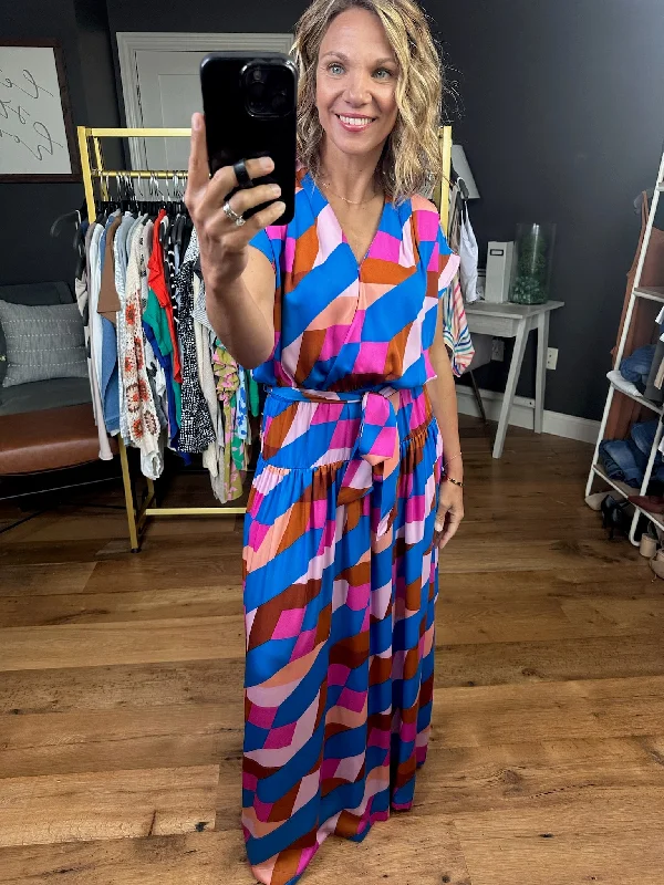 Event Of The Season Geometric Maxi Dress - Blue Mulberry Stylish V-Neck Maxi Dress