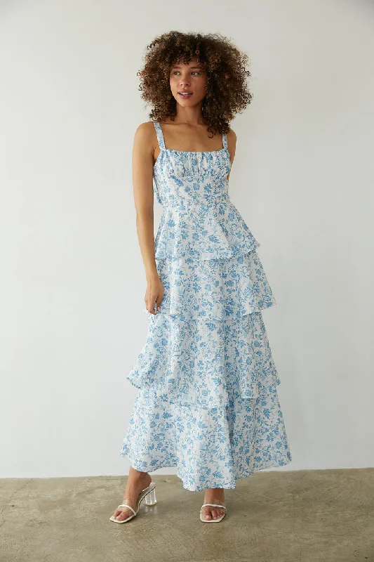 Everlee Bustier Tiered Maxi Dress Chic Summer Floral Maxi Dress
