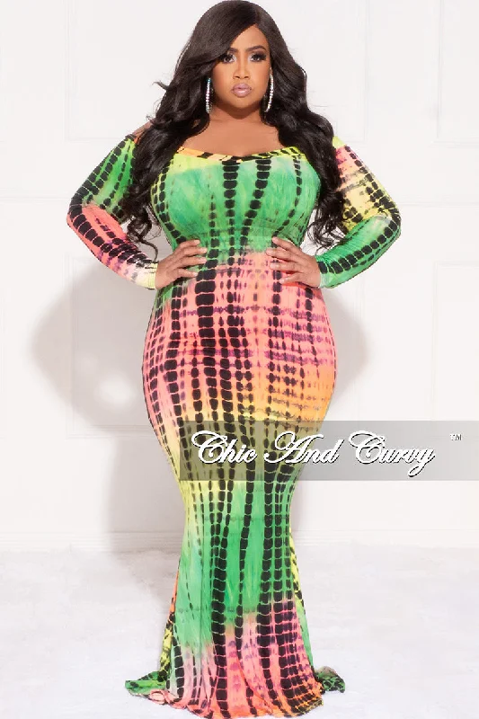 Final Sale Plus Size Bodycon Maxi Dress in Green Tie Dye Print Trendy Ruffled Maxi Dress Final Sale Plus Size Bodycon Maxi Dress in Green Tie Dye Print Trendy Ruffled Maxi Dress
