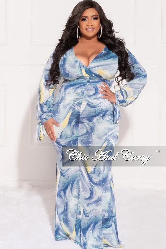 Final Sale Plus Size Faux Wrap Maxi Dress with Waist Tie in Blue and Green Design Print Casual Maxi Dress with Pockets Final Sale Plus Size Faux Wrap Maxi Dress with Waist Tie in Blue and Green Design Print Casual Maxi Dress with Pockets
