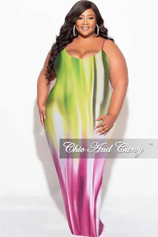 Final Sale Plus Size Tank Maxi Dress in Ivory, Pink & Puce Multi Color Print Trendy Floral Print Maxi Dress