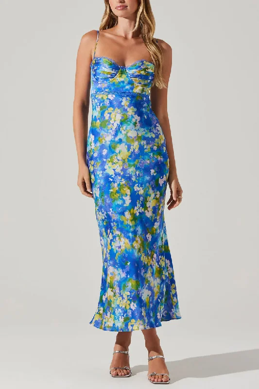 Florianne Lace Trim Bustier Maxi Dress Stylish Maxi Dress with Pleats