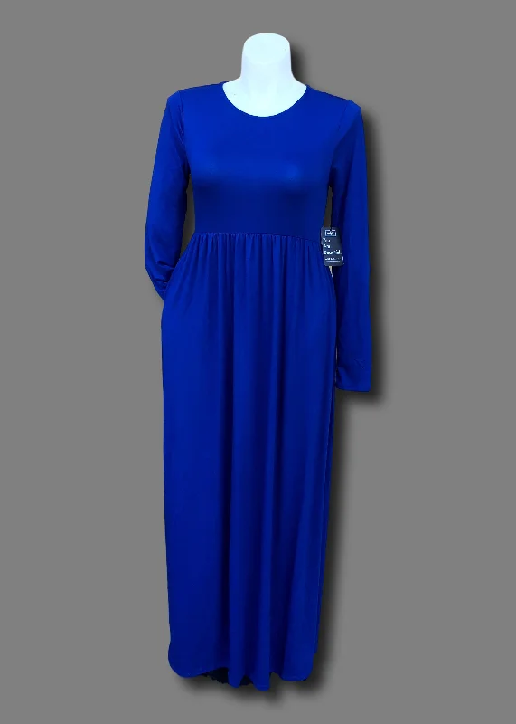 Gathered Waist Pocketed Maxi Dress in Royal Blue Comfortable Flowy Maxi Dress