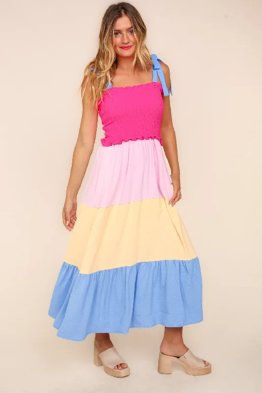 Haptics Color Block Fit and Flare Maxi Dress in Hot Pink/Cream/Blue Classic Black Maxi Dress