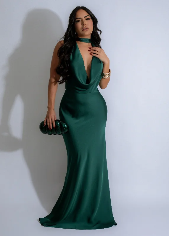 Jade Allure Satin Maxi Dress Green Fashionable Sleeveless Maxi Dress