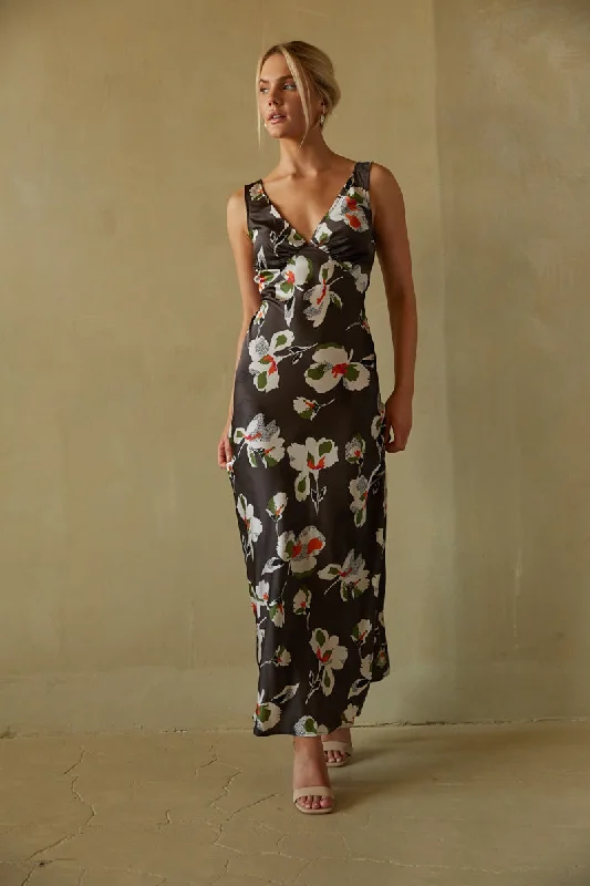 Jana Satin Floral Maxi Dress Comfortable Casual Maxi Dress