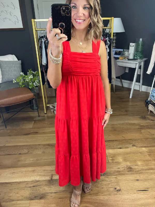 Lady In Red Tiered Maxi Dress - Red Fashionable Chiffon Tiered Maxi Dress
