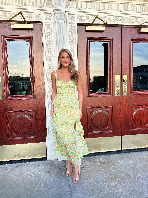 Midsummer Night Maxi Dress - Yellow/Green Stylish Long Sleeve Maxi Dress
