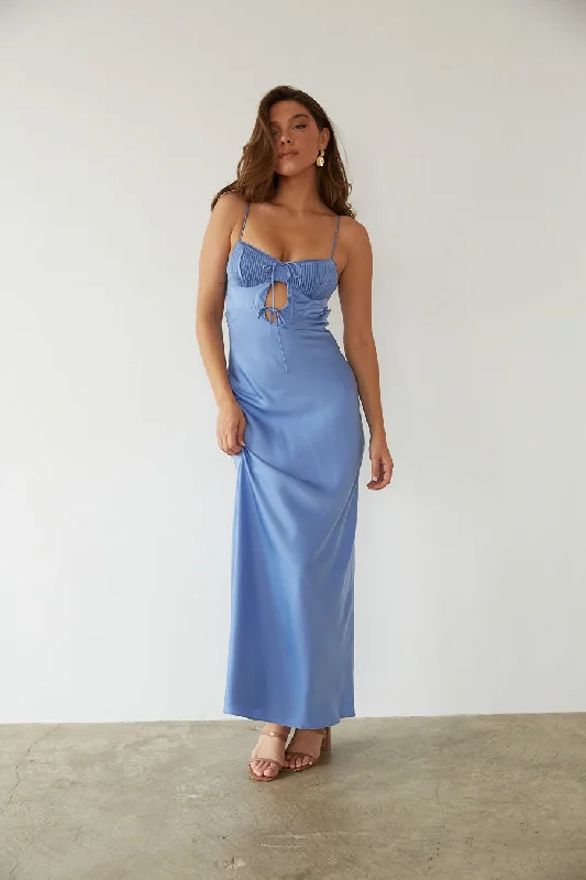 Misty Open Back Cutout Satin Maxi Dress Elegant Tiered Maxi Dress