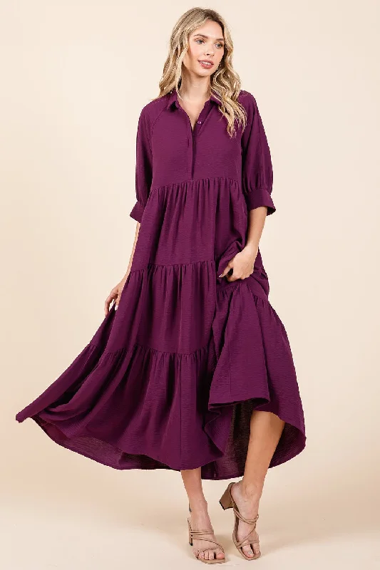 Mittoshop Solid Color Airflow Maxi Dress in Magenta Fashionable Sleeveless Maxi Dress