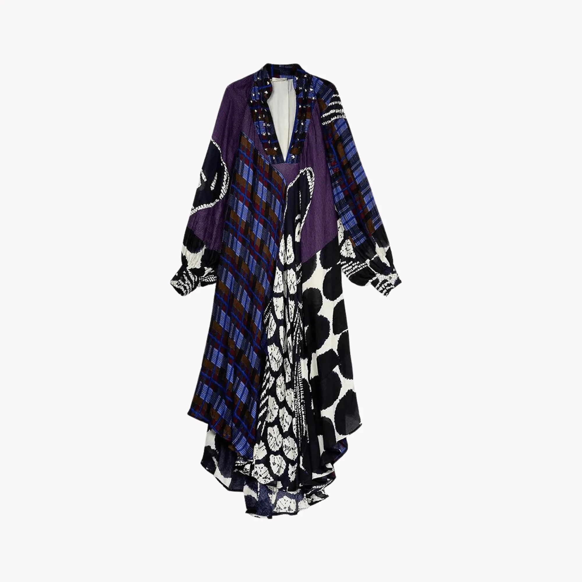 Mixed Print Maxi Dress Fashionable Button-Down Maxi Dress