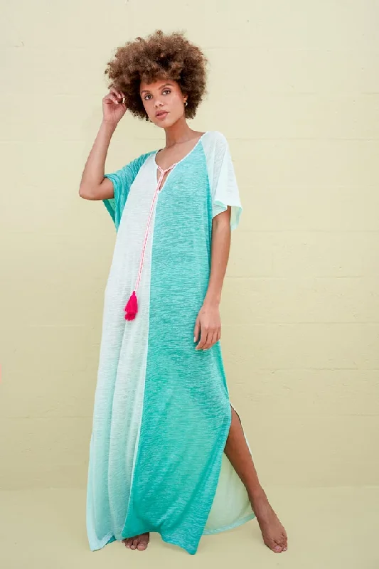 Colour Block Summer Dress - Two Tone Maxi Dress Aqua-Mint Comfortable Maxi Dress with Slits