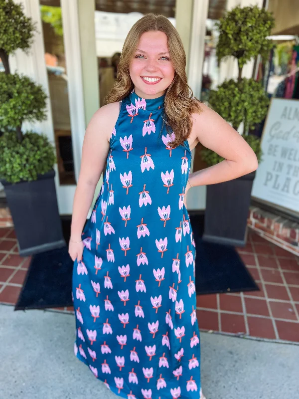 Poppy Satin Halter Maxi Dress by Karlie Chic Off-Shoulder Maxi Dress