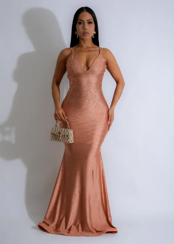 Red Carpet Spark Rhinestone Maxi Dress Gold Stylish A-Line Maxi Dress