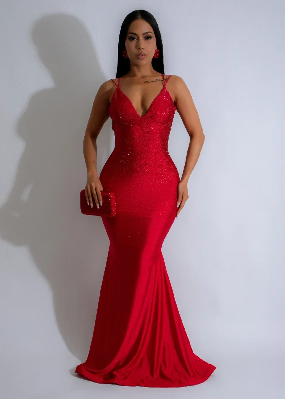 Red Carpet Spark Rhinestone Maxi Dress Red Trendy Floral Print Maxi Dress
