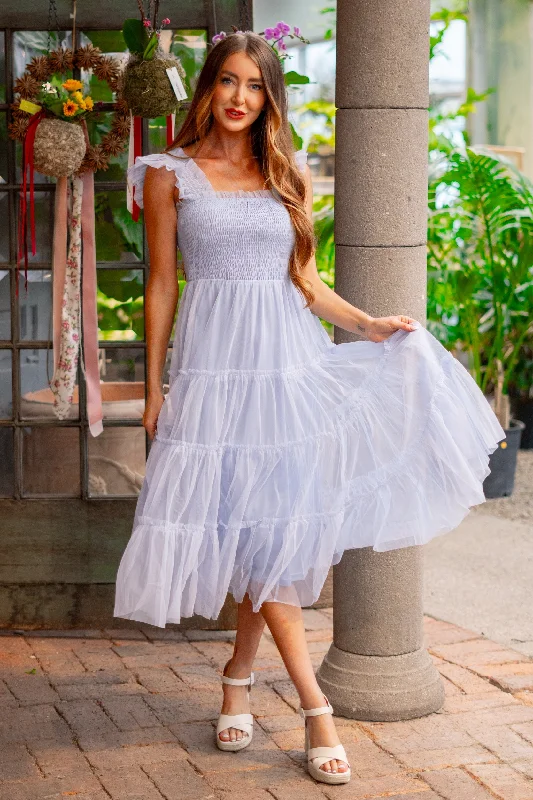 Smocked Ruffle Tiered Mesh Midi Maxi Dress Casual Maxi Dress with Pockets