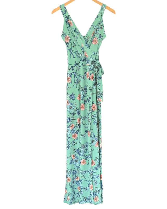 Soft Autumn Floral Print Faux Wrap Maxi Dress Classic A-Line Maxi Dress
