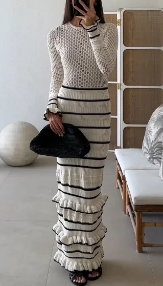 Stacey Tiered Maxi Dress Stylish Pleated A-Line Maxi Dress