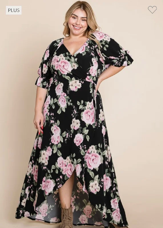 The Hazel Floral High Low Maxi Dress Comfortable Long-Sleeve Maxi Dress